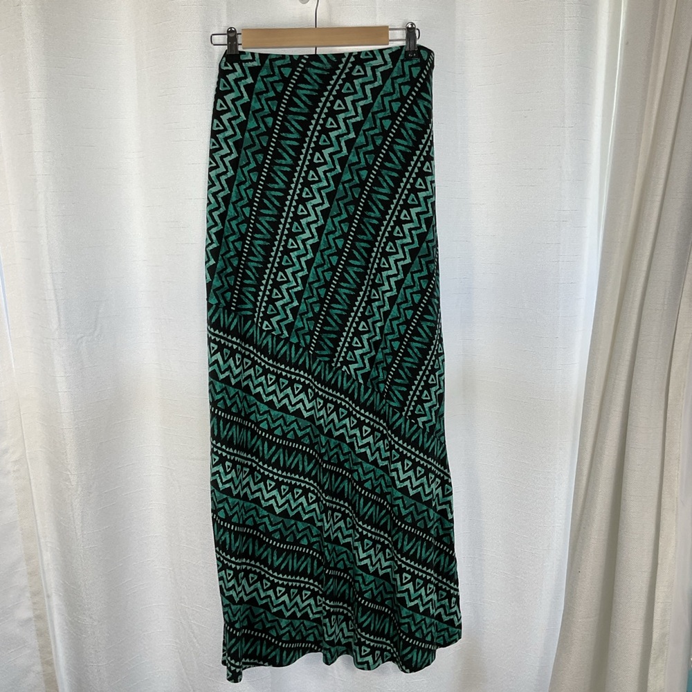 Maxi Skirt Stretch Women Size Medium Green black - Picture 3 of 5